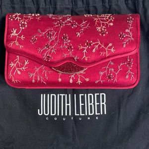 Judith Lieber crimson satin/Crystal evening clutch